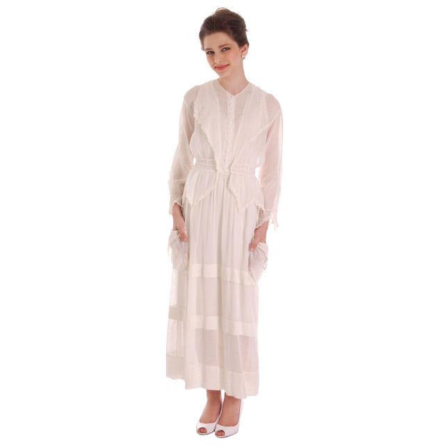 Vintage White Cotton Dress Titanic Era 1912-1914 36-27-Free Women's,New Arrivals The Best Vintage Clothing