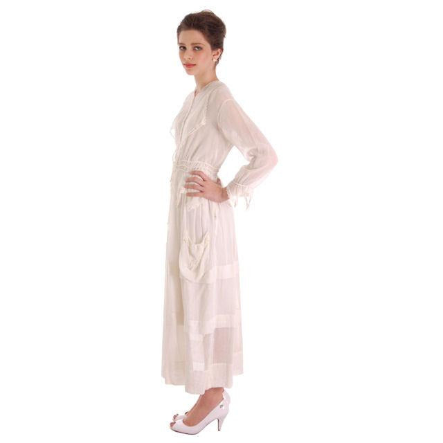 Vintage White Cotton Dress Titanic Era 1912-1914 36-27-Free Women's,New Arrivals The Best Vintage Clothing
