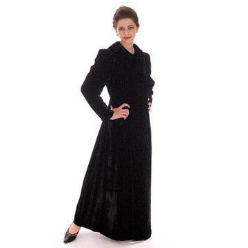 Vintage Black Silk Velvet Evening Coat 1930s Full Length 38 bust Women's,New Arrivals vendor-unknown