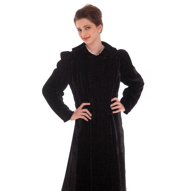 Vintage Black Silk Velvet Evening Coat 1930s Full Length 38 bust Women's,New Arrivals vendor-unknown