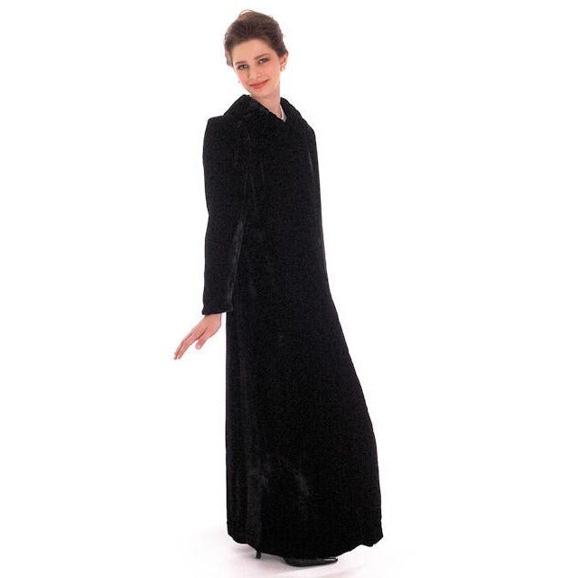 Vintage Black Silk Velvet Evening Coat 1930s Full Length 38 bust Women's,New Arrivals vendor-unknown
