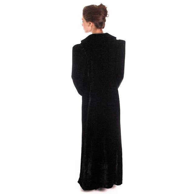 Vintage Black Silk Velvet Evening Coat 1930s Full Length 38 bust Women's,New Arrivals vendor-unknown