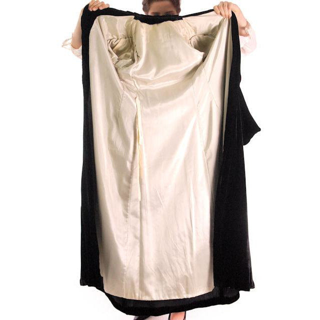 Vintage Black Silk Velvet Evening Coat 1930s Full Length 38 bust Women's,New Arrivals vendor-unknown