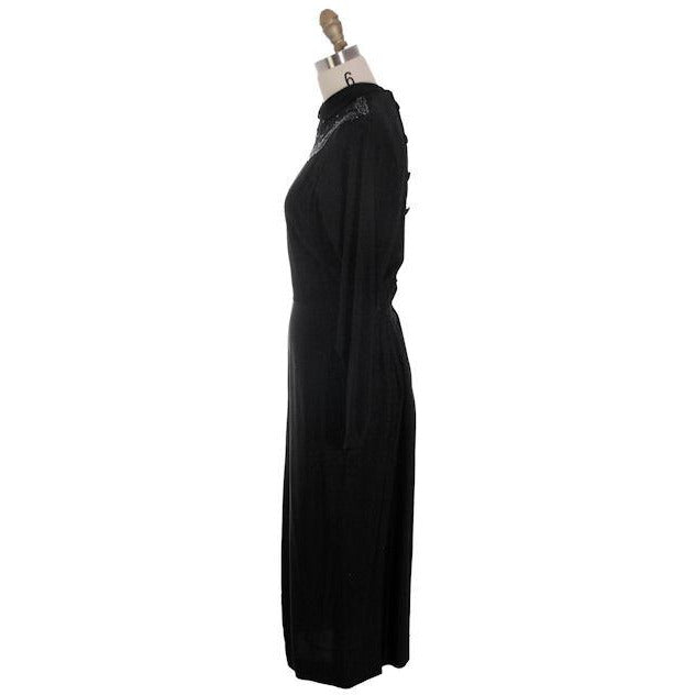 Vintage Dress Black Rayon Batwing Style Beaded Yoke Hot Style 1940s 34-26-38 Women's,New Arrivals The Best Vintage Clothing