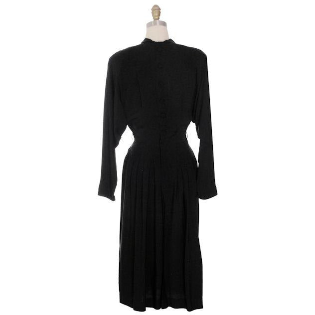 Vintage Dress Black Rayon Batwing Style Beaded Yoke Hot Style 1940s 34-26-38 Women's,New Arrivals The Best Vintage Clothing