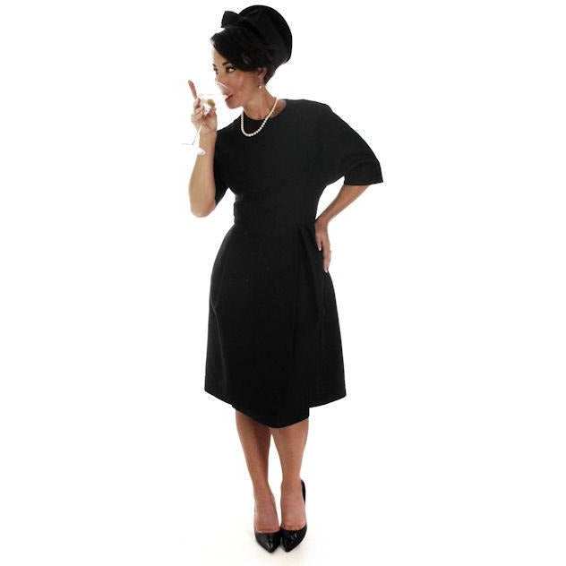 Teal Traina 1950s VTG Couture Dress Designer 50s Cocktail Little Black Dress S Women's,New Arrivals The Best Vintage Clothing