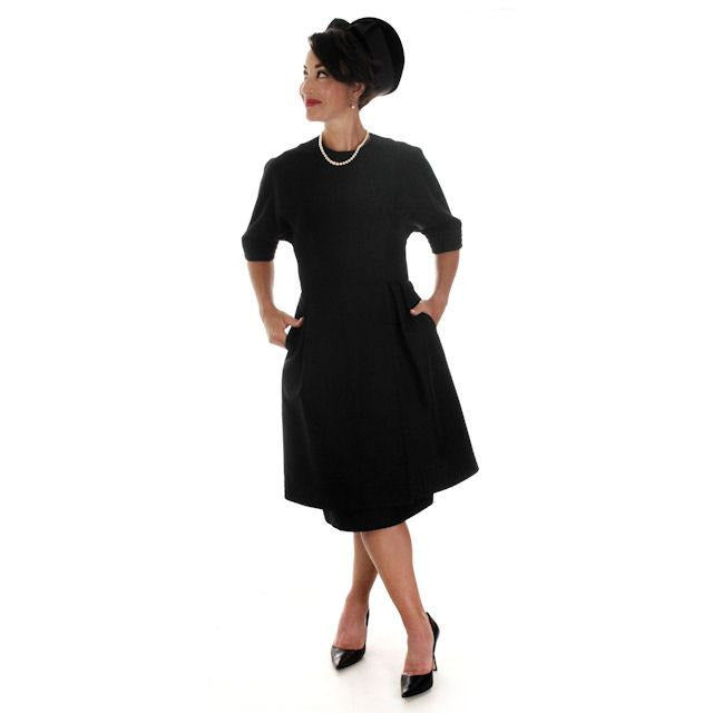 Teal Traina 1950s VTG Couture Dress Designer 50s Cocktail Little Black Dress S Women's,New Arrivals The Best Vintage Clothing