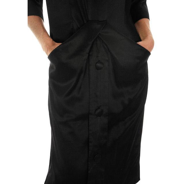 Vintage Black Silk Satin Cocktail Dress Sack Style Nina Ricci Couture Paris 1958 M Women's,New Arrivals The Best Vintage Clothing