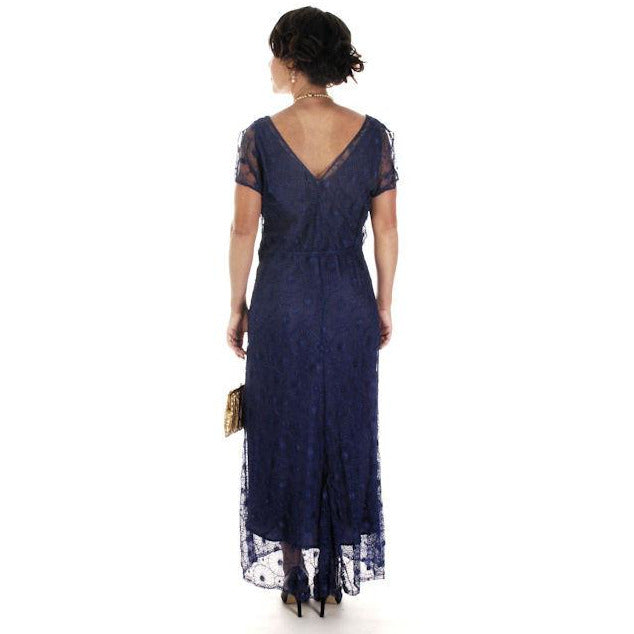 Vintage ART Deco Bright Blue Spider Web Lace Bias Cut Gown 1930s 38-36-46 Women's,New Arrivals The Best Vintage Clothing