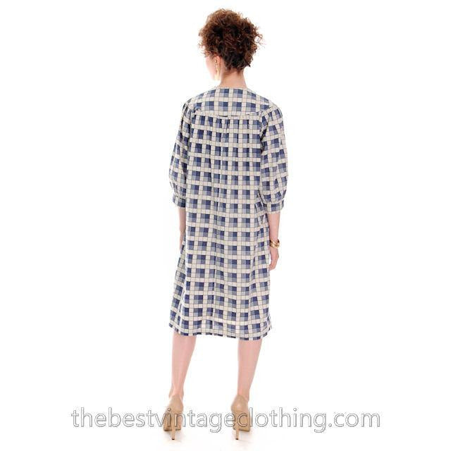 Vintage Marimekko STYLE Cotton Baby Doll Dress Cotton Blue Plaid 1960s S-L marimekko vendor-unknown