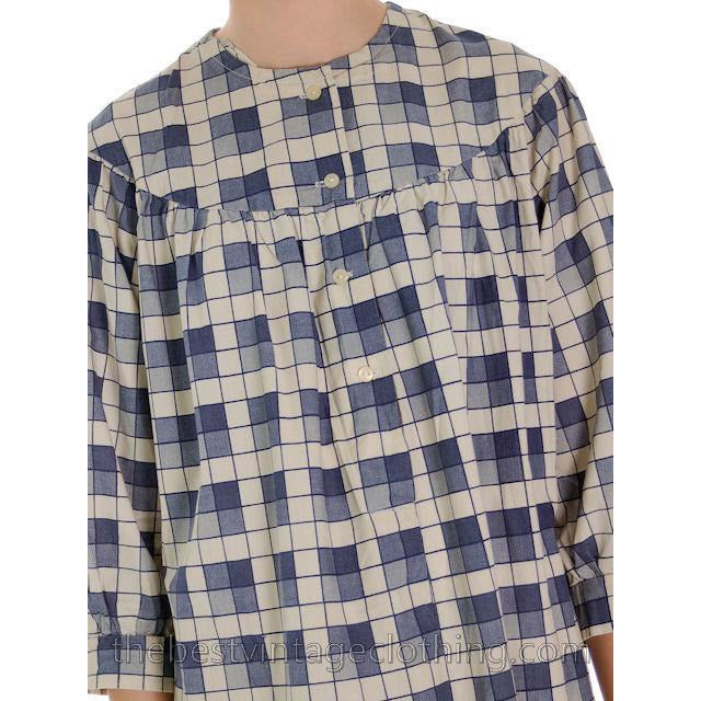 Vintage Marimekko STYLE Cotton Baby Doll Dress Cotton Blue Plaid 1960s S-L marimekko vendor-unknown