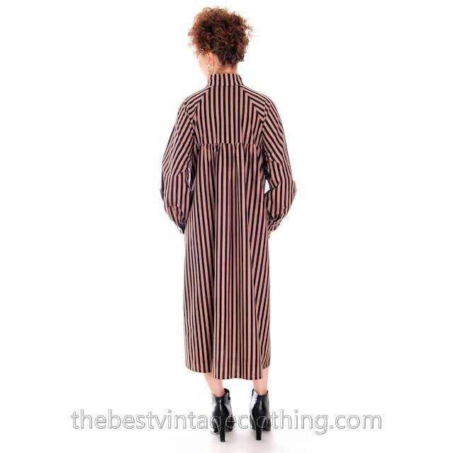 Vintage Vuokko Suomi Cotton Tent Dress 1970s Black Brown Stripes S-M marimekko Vuokko