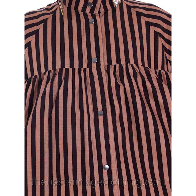 Vintage Vuokko Suomi Cotton Tent Dress 1970s Black Brown Stripes S-M marimekko Vuokko