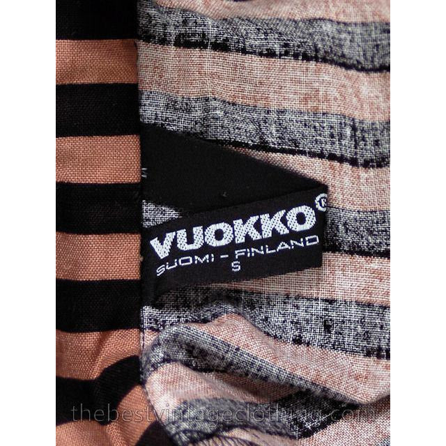 Vintage Vuokko Suomi Cotton Tent Dress 1970s Black Brown Stripes S-M marimekko Vuokko