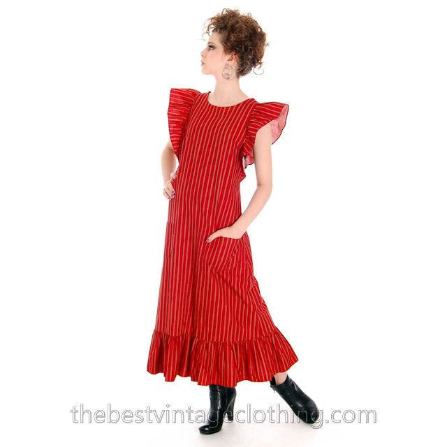 Vintage Marimekko Piccolo Dress Red Orange Striped Cotton Jumper Tent Dress 1960s M L 42/14 marimekko marimekko