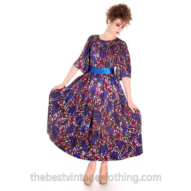 Vintage Yves St Laurent Riva Gauche Silk Dress Purple Abstract L Women's,New Arrivals Yves St. Laurent