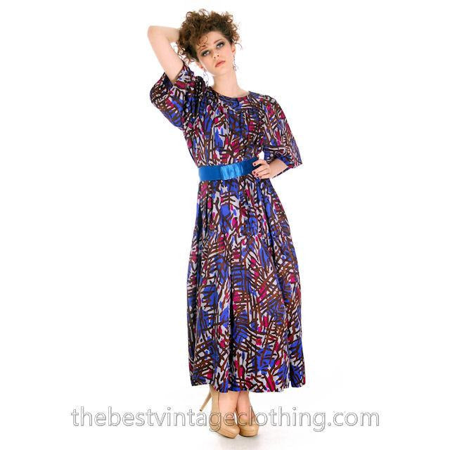 Vintage Yves St Laurent Riva Gauche Silk Dress Purple Abstract L Women's,New Arrivals Yves St. Laurent