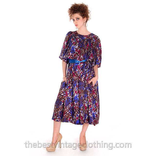 Vintage Yves St Laurent Riva Gauche Silk Dress Purple Abstract L Women's,New Arrivals Yves St. Laurent