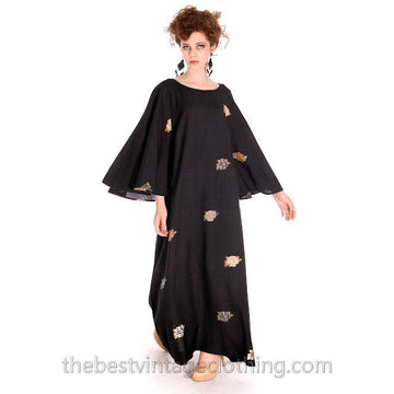 Vintage Marimekko Wool Maxi Dress Floral Amazing Angel Sleeves 1960s M marimekko marimekko