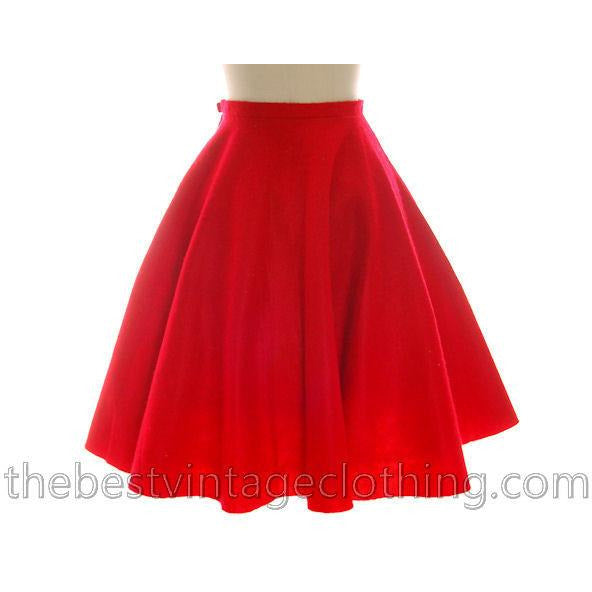 Vintage Circle Skirt Red Felt White Furry Kittens Cats Kitty 1950s Large 32 Waist L The Best Vintage Clothing