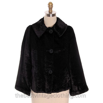 Vintage Faux Broadtail Lamb Swing Jacket Black Large 1940s - The Best Vintage Clothing
 - 1