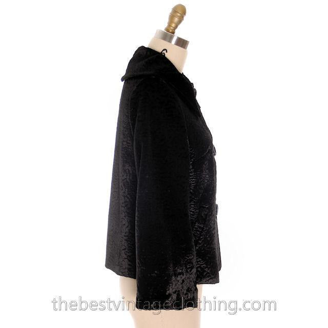 Vintage Faux Broadtail Lamb Swing Jacket Womens Faux Fur Black Large 1940s Women's,New Arrivals The Best Vintage Clothing