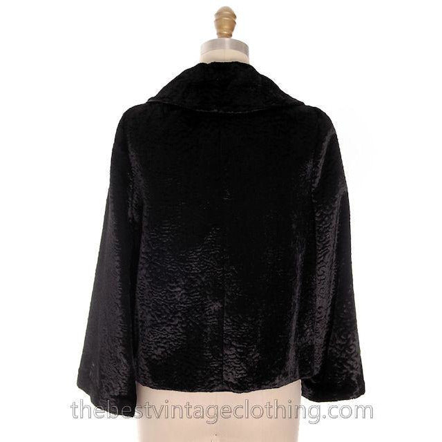 Vintage Faux Broadtail Lamb Swing Jacket Womens Faux Fur Black Large 1940s Women's,New Arrivals The Best Vintage Clothing