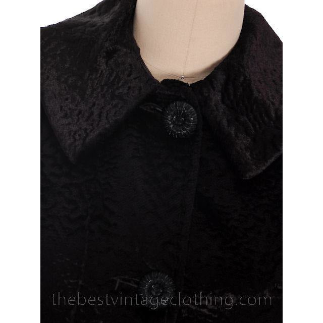 Vintage Faux Broadtail Lamb Swing Jacket Womens Faux Fur Black Large 1940s Women's,New Arrivals The Best Vintage Clothing