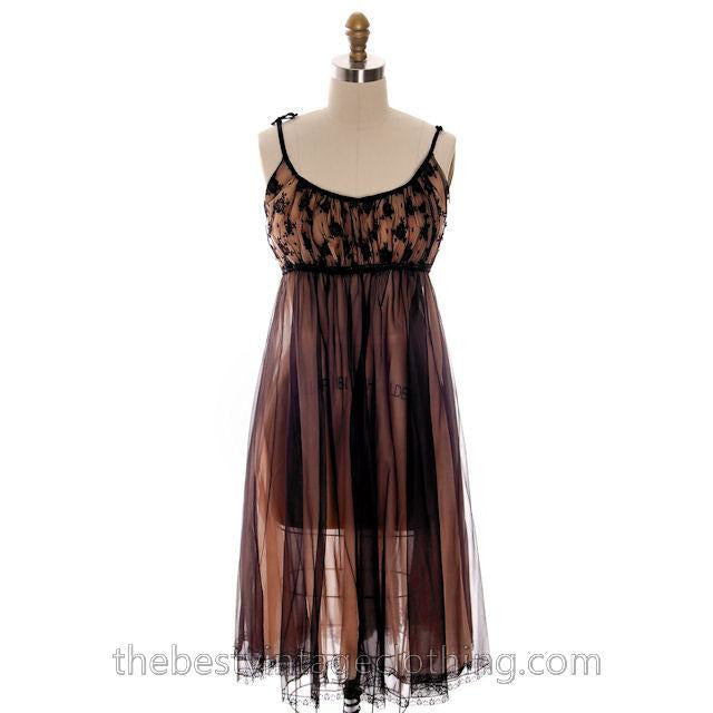 Vintage Nylon 2PC Peignoir Saks Fifth Ave Black 1950s Sheer Lucie Like M The Best Vintage Clothing