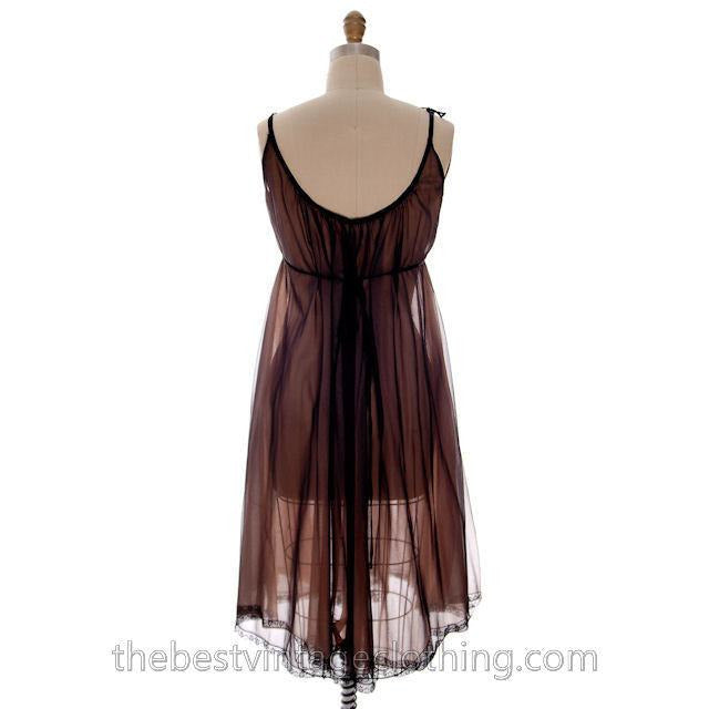Vintage Nylon 2PC Peignoir Saks Fifth Ave Black 1950s Sheer Lucie Like M The Best Vintage Clothing