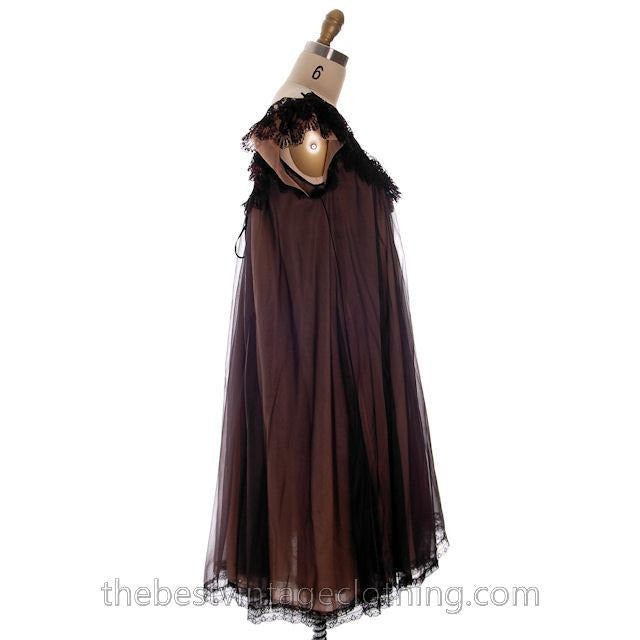 Vintage Nylon 2PC Peignoir Saks Fifth Ave Black 1950s Sheer Lucie Like M The Best Vintage Clothing