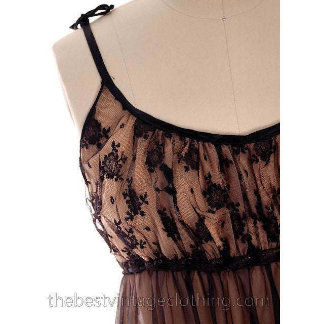 Vintage Nylon 2PC Peignoir Saks Fifth Ave Black 1950s Sheer Lucie Like M The Best Vintage Clothing