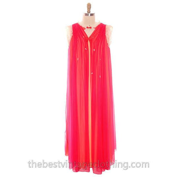 Vintage Sweeping Nylon Chiffon 2PC Peignoir Saks Fifth Ave Red Orange Eva Gabor 1960s The Best Vintage Clothing