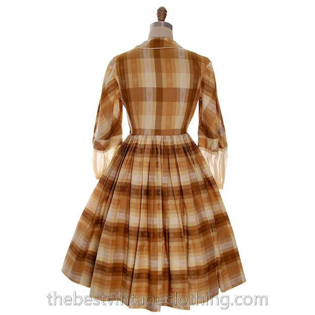 Vintage 1950s Day Dress Susan Evans Cotton Madras Plaid Full Skirt 34-26-Free Small Women's,New Arrivals The Best Vintage Clothing