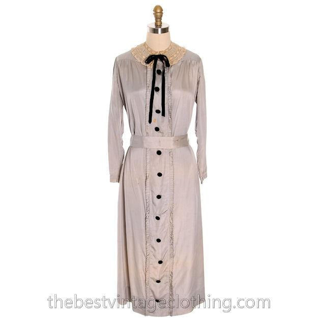 Vintage Antique Dress 1912- 1918 Silk Dress Edwardian Silver Large Titanic Era Damaged dress The Best Vintage Clothing