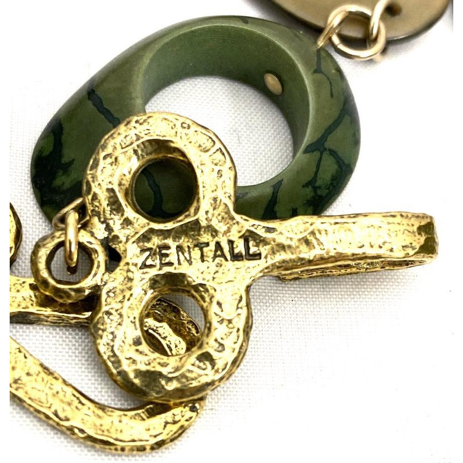 Vintage Necklace Robert Zentall Green Super Chunky Plastic 1970s 28" Jewelry Robert Zentall