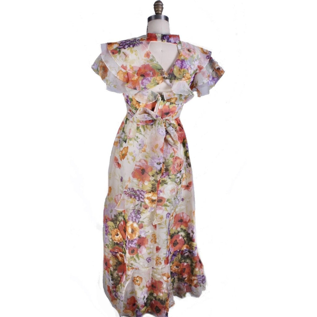 VTG FLoral 1970s Maxi Cottagecore Dress Gown Poppies Sz S/M Romantic 1930s look New Arrivals The Best Vintage Clothing