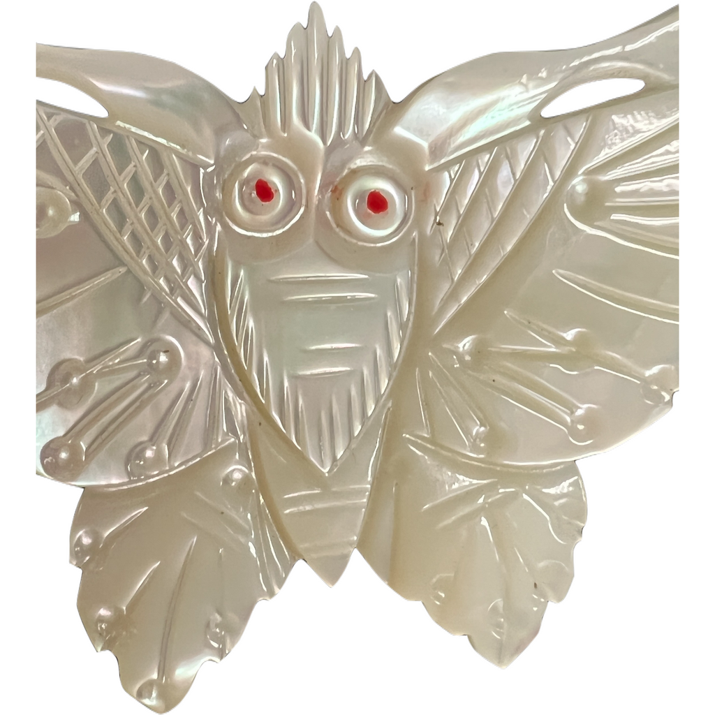 Vintage Carved Mother of Pearl Moth Brooch w/Red Eyes 1920 Women's The Best Vintage Clothing