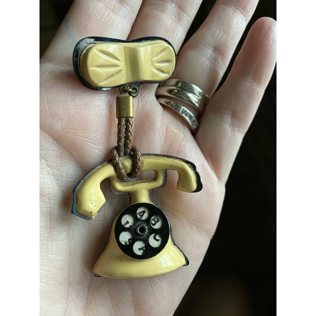 VTG 1920s Art Deco Rare Telephone Celluloid Brooch Pin 3" Dial Works New Arrivals The Best Vintage Clothing