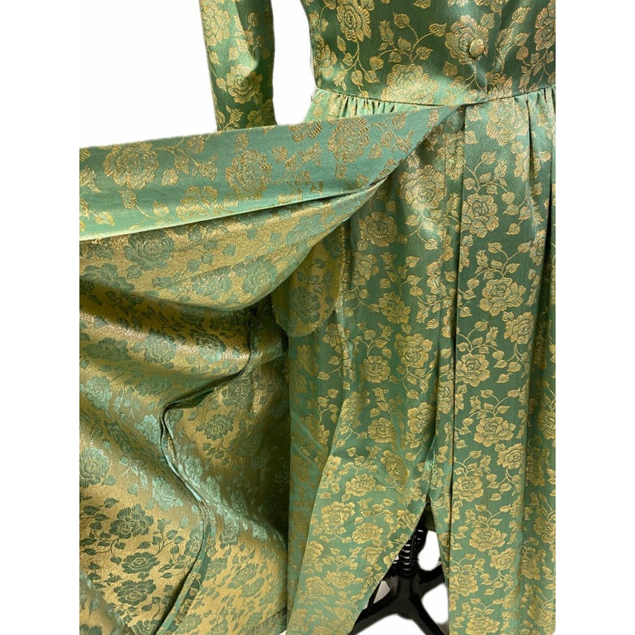 60's FLOBERT Rockabilly Lounge Set Long Robe/Cigarette Pants Green Gold Brocade New Arrivals The Best Vintage Clothing