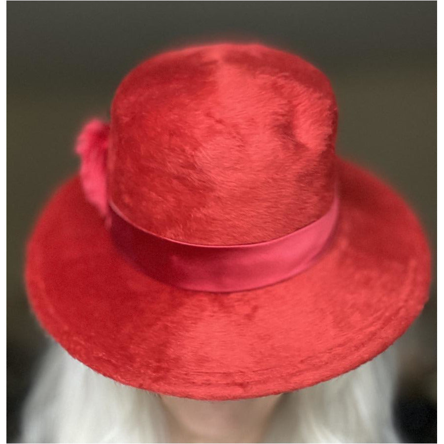Vintage Adolfo Realities Red Fur Felt Brimmed Hat Church 1960s Chinstrap The Best Vintage Clothing