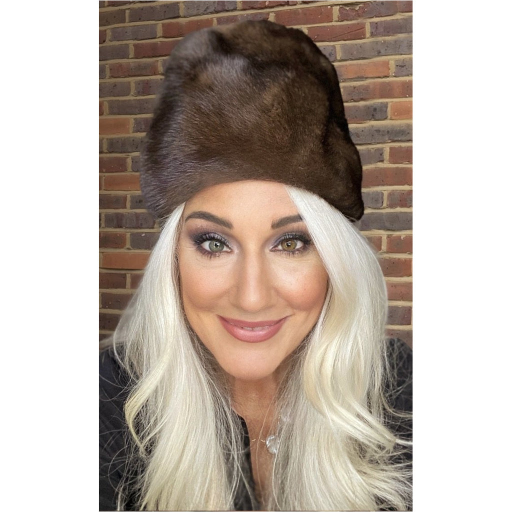 Vintage Mink Fur Hat Dark Brown Amrose New York 21 3/4" Cool Shape Near Mint 1960s Accessories The Best Vintage Clothing