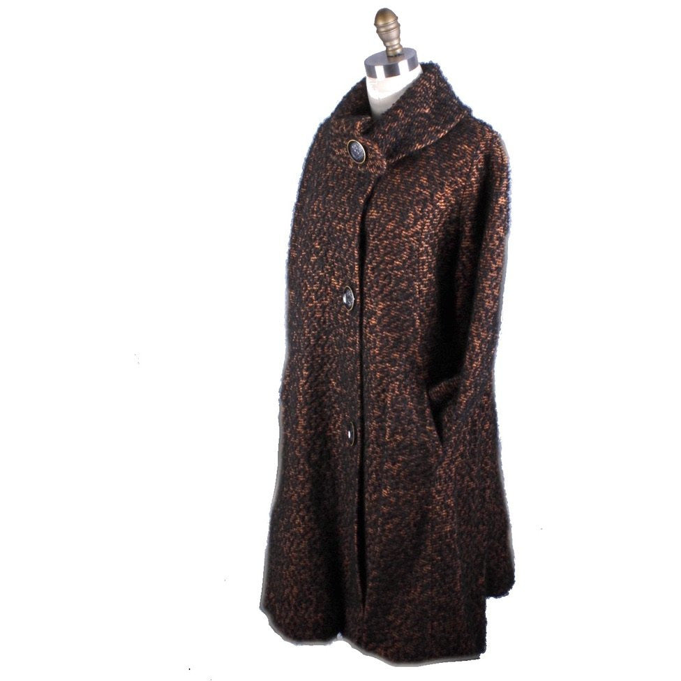 Vintage 1950s Retro Swing Coat Brown/Black Boucle M/L Womens Big Collar The Best Vintage Clothing