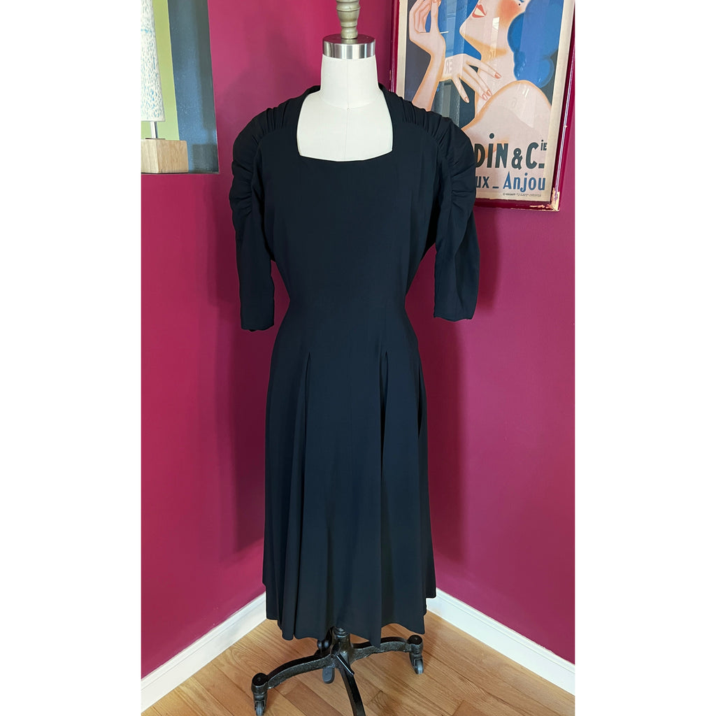 VTG 50s Jeanne Lanvin/Castillo Black Rayon Cocktail Dress Unique Sleeves M 42-31-43 Cart2cart Lanvin