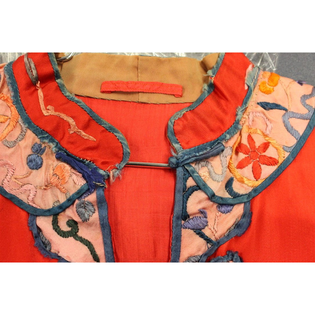 Antique Victorian Chinese Robe Coat Red Silk Embroidered Includes Free Brooch! Cart2cart The Best Vintage Clothing