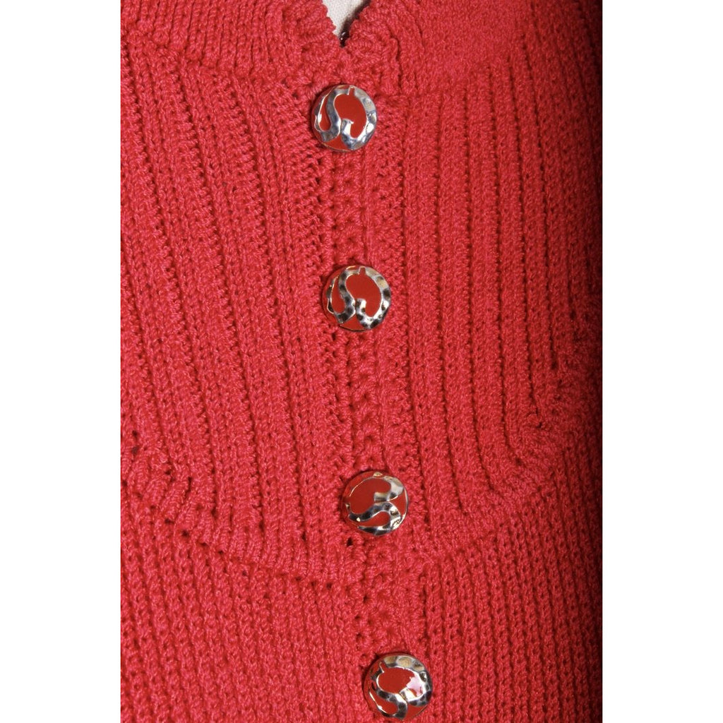 St. John Knit Vintage Red Wool Knit Dress 1970s S-M Amazing Buttons Women's The Best Vintage Clothing