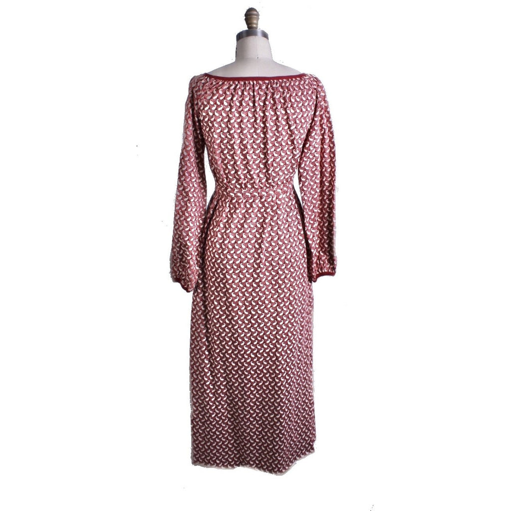 RARE Vintage Marimekko Cotton Knit Maxi Peasant Dress 70s Maroon & Ivory womens XS marimekko The Best Vintage Clothing