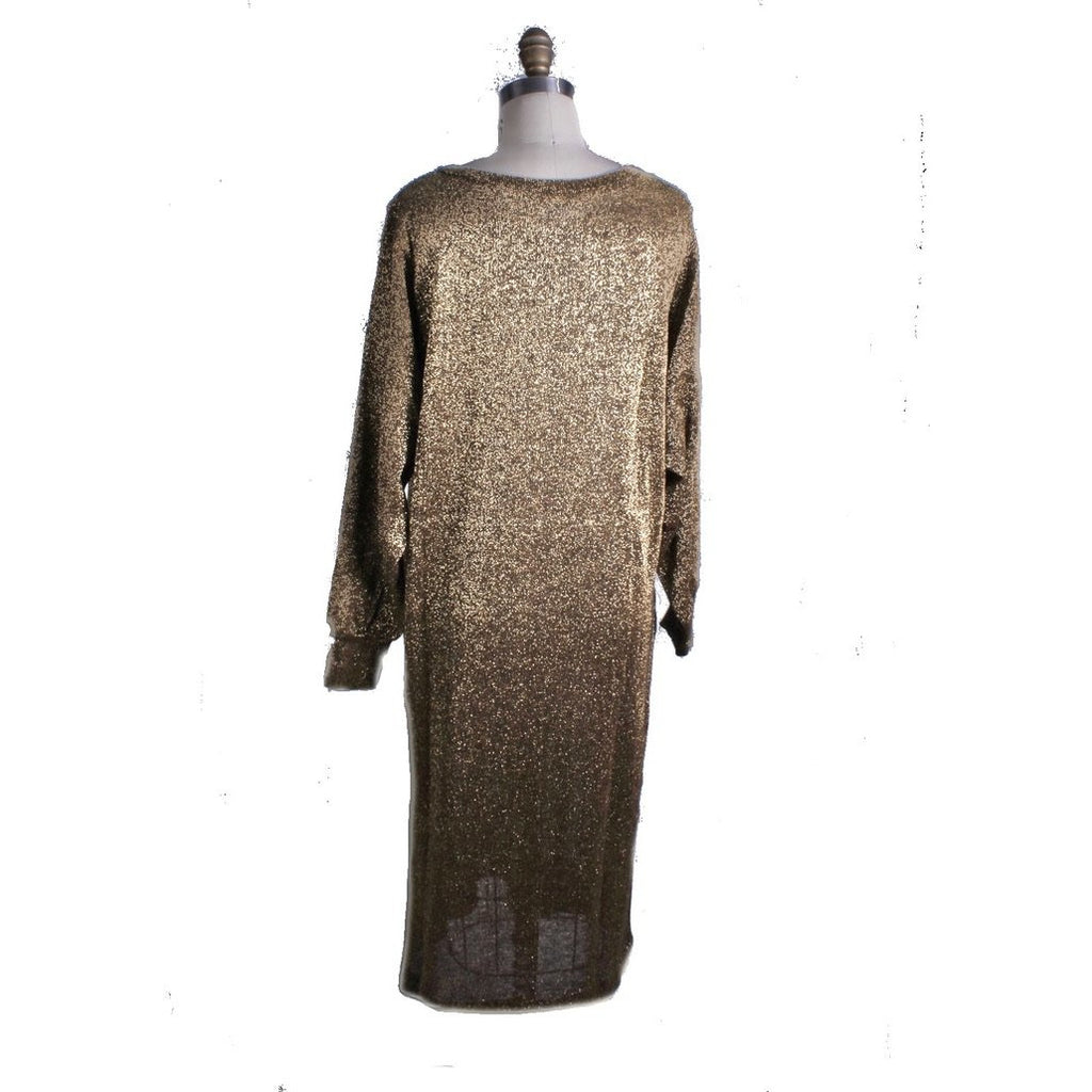 NWT 1980s Ned Gould Gold Metallic Knit Sack Dress Disco Glam Studio 54 M/L dress Ned Gould