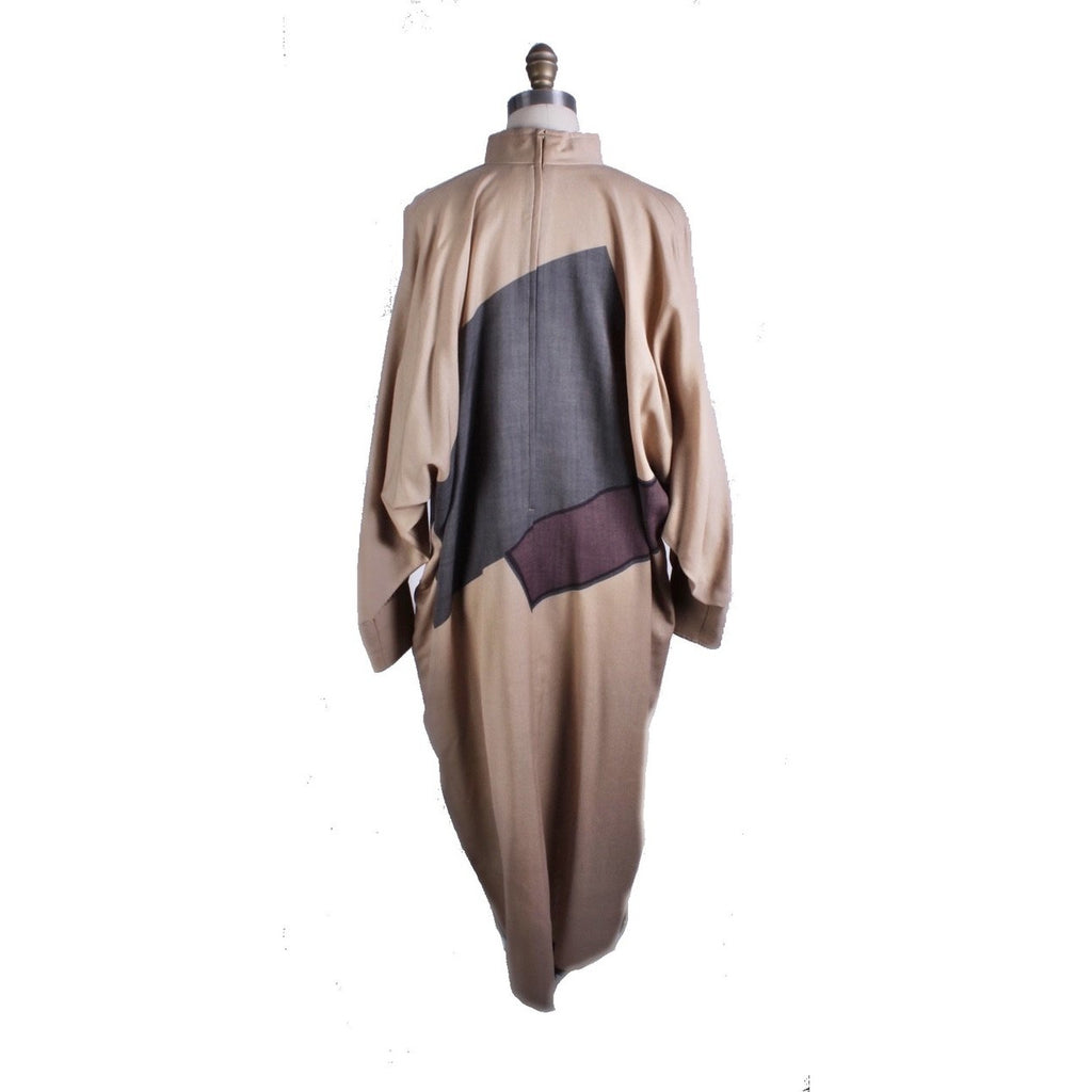 Vintage Vuokko Abstract Art Wool Voile Gown Tan Gray M 1980s Amazing! marimekko The Best Vintage Clothing