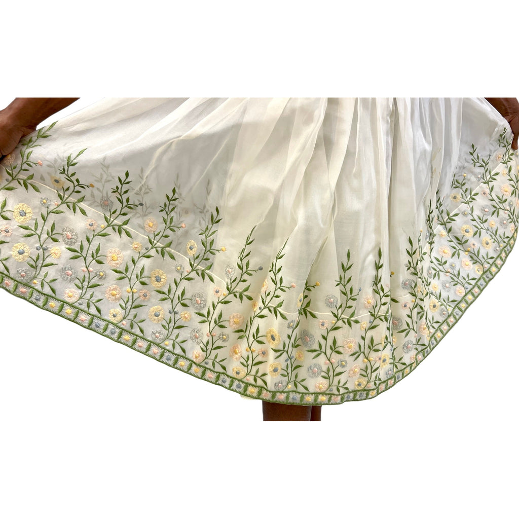 Vintage 1950s Dress MCM Pale Yellow Embroidered Skirt XS Cotillion Full SKirt dresses The Best Vintage Clothing